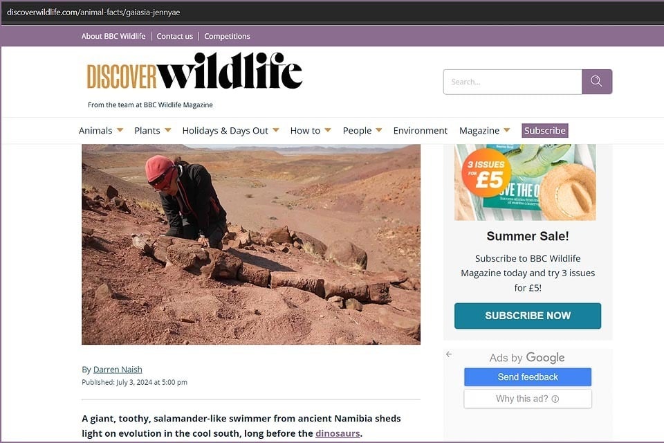 fossil amphibian teeth mouth Gaiasia jennyae BBC Discover Wildlife northwest Namibia