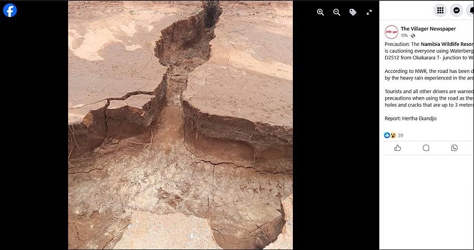 Sandy road D 2512 Waterberg washed away by rain Namibia