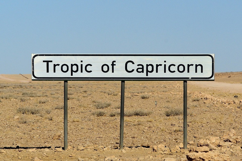 roadside sign Namibia Tropic of Capricorn Sun 21 December zenith
