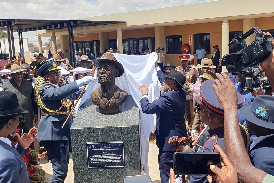 President Nangolo Mbumba unveils bust of former Paramount Chief OvaHerero freedom fighter Hosea Kutako Namibia