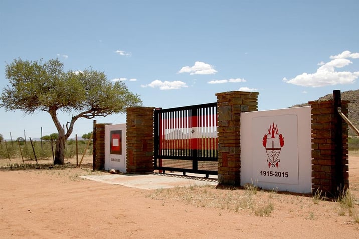Entrance to the Sam Khubis C24 memorial 80 km southwest of Rehoboth