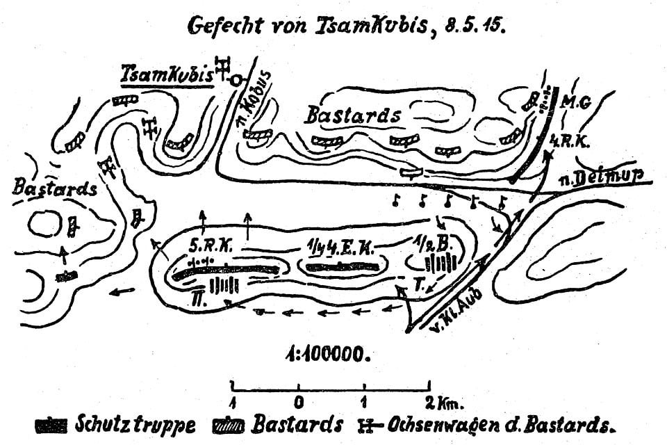 Map battle Baster German Schutztruppe Sam Khubis 8 May 1915 Oelhafen Feldzug SÃ¼dwest