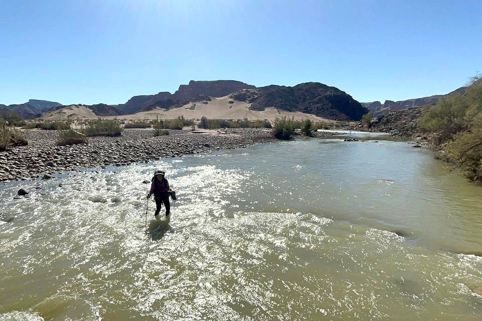 crossing Fish River shallow part Fish River Canyon end Fish River Canyon Hiking Trail south Namibia