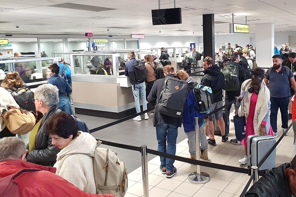 Fast processing 12 manned immigration counters Hosea Kutako International Airport east of Windhoek Photo June 2025