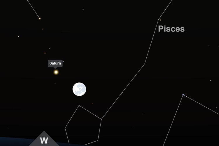Saturn Moon close each other morning sky 6 October 5:00 a.m. seen from Windhoek looking west Graphic Screenshot interactive star map TimeAndDate.com