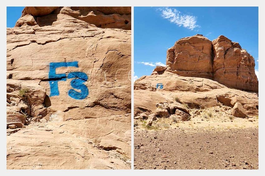 complete lack of respect for geological formation created over millions of years graffiti on prominent rocky outcrop northwest of Twyfelfontein World Heritage Site Photo Anthony Dawids Freelance National Tour Guide from Torra Conservancy