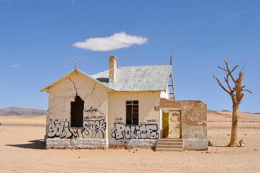 Disrespectful daub on walls of historic Garub railway station in Namib Desert west of Aus in March 2020 Photo Gondwana Collection Namibia