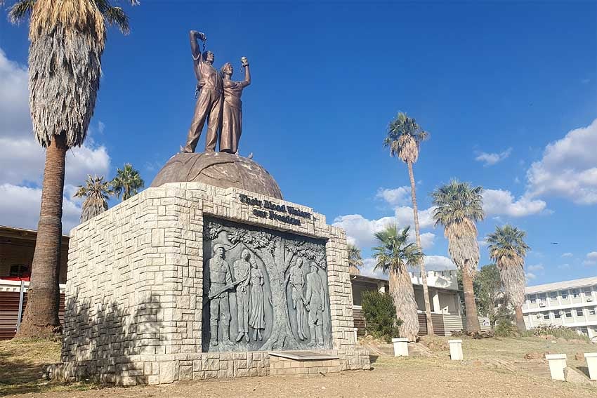 Genocide memorial in front of Alte Feste in Windhoek On Genocide Remembrance Day 28 May 2026 Namibia commemorates victims of genocide of OvaHerero and Nama 1904 to 1908 Photo Sven-Eric Stender