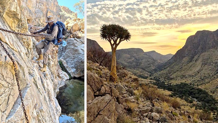 A dream for fit adventure-loving hikers glimpses of 120 km-long Naukluft Hiking Trail It runs through the Naukluft Mountain Zebra Park part of Namib-Naukluft Park since 1979 now been inspected again by park officials Photos Facebook post by Ministry of Environment Forestry Tourism MEFT
