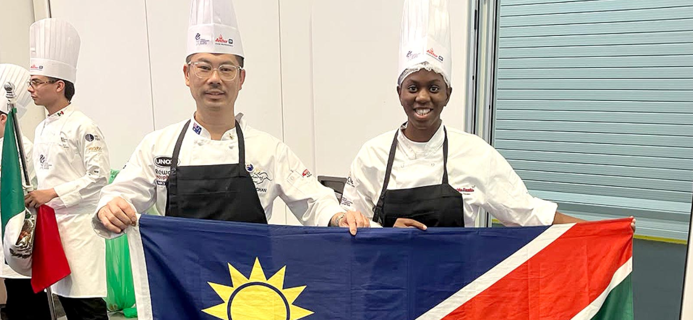 Namibia on international culinary stage at Global Chefs Challenge in Wales Namibian chef Elizabeth Isai 25 with her stand-in assistant from Australia Photo Ralf Herrgott WorldChefs