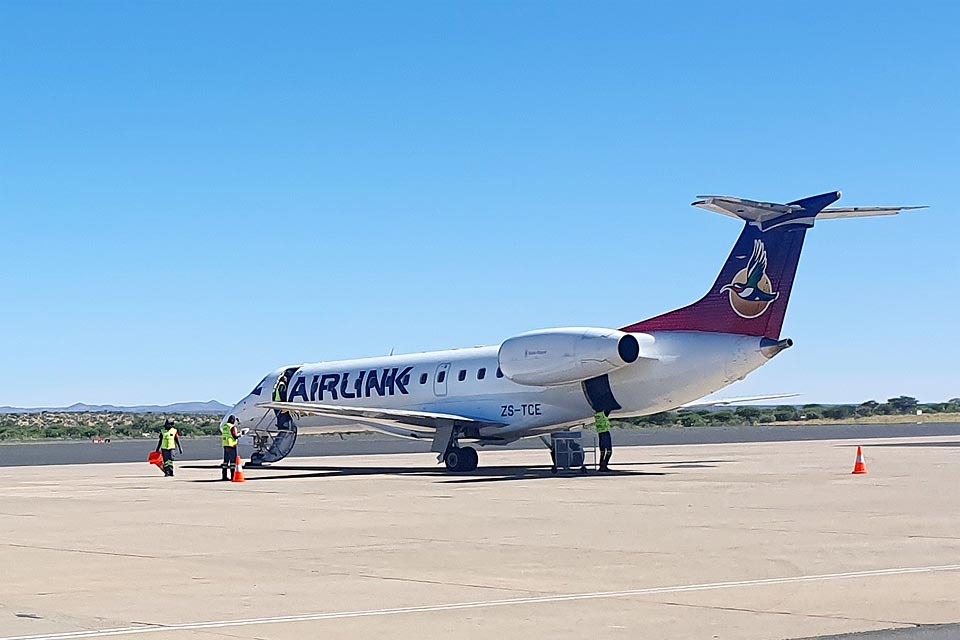 South African airline Airlink, pictured here with one of its aircraft at Hosea Kutako International Airport near Windhoek