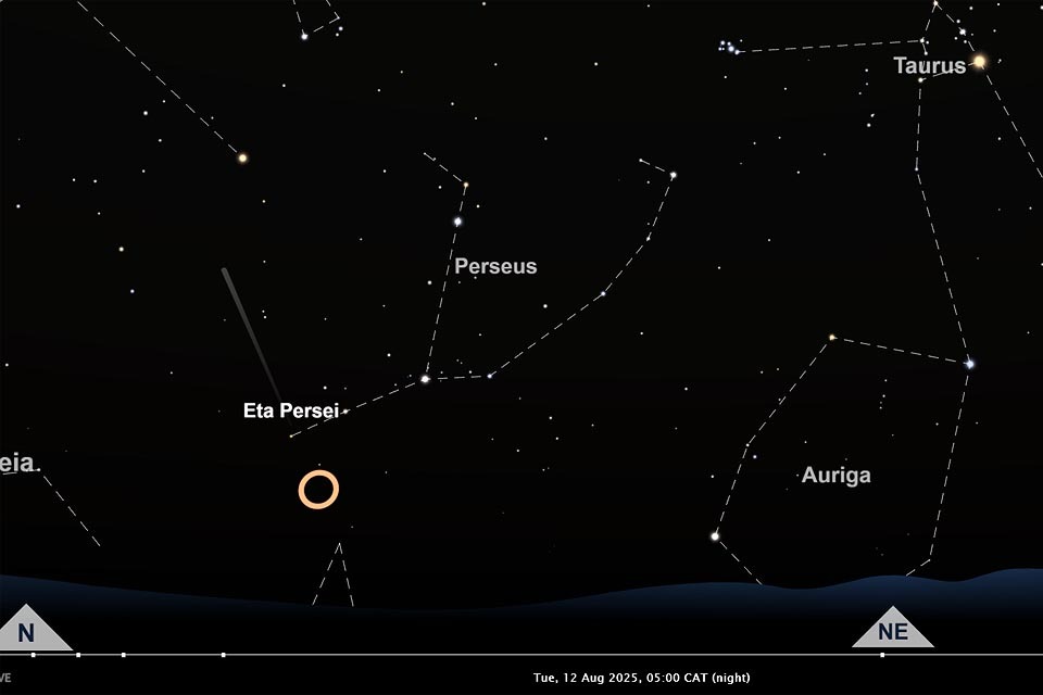 Centre of the Perseid shooting stars in the constellation Perseus at the peak of their activity